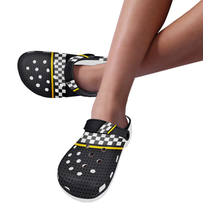 Checkered Flag Yellow Line Style Unisex Clogs Shoes