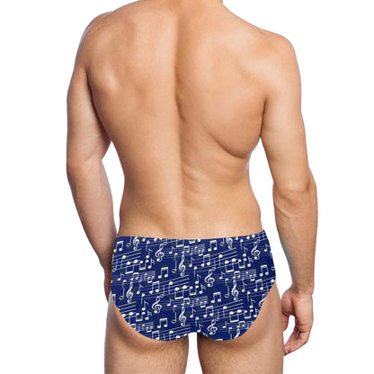 Music Note Blue Themed Print Men's Swimming Briefs