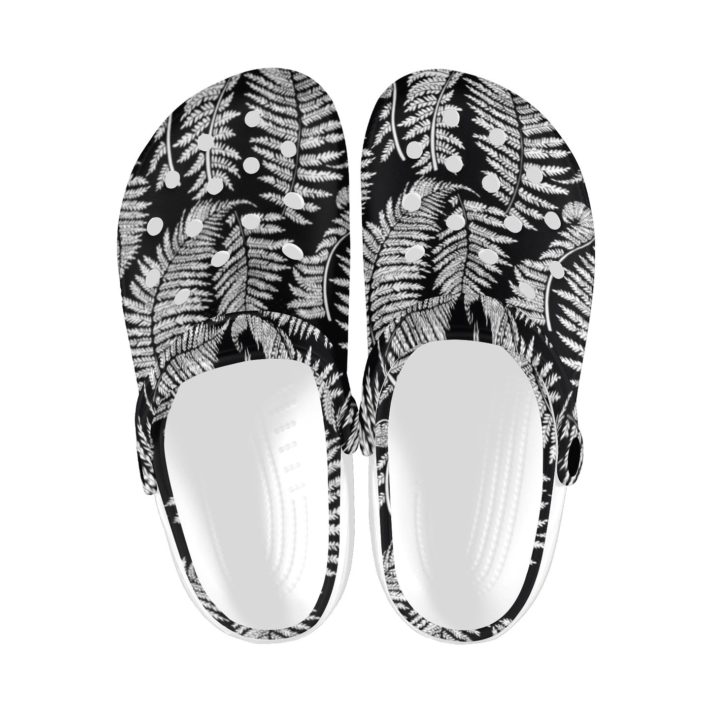 Fern Leave Black White Print Pattern Unisex Clogs Shoes