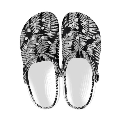 Fern Leave Black White Print Pattern Unisex Clogs Shoes