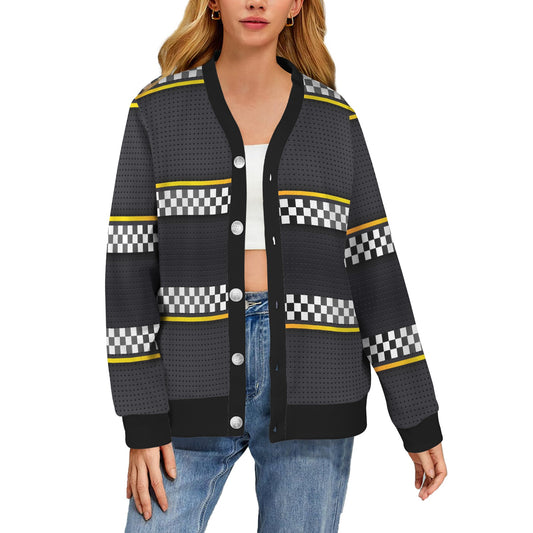 Checkered Flag Yellow Line Style Women's Cardigan