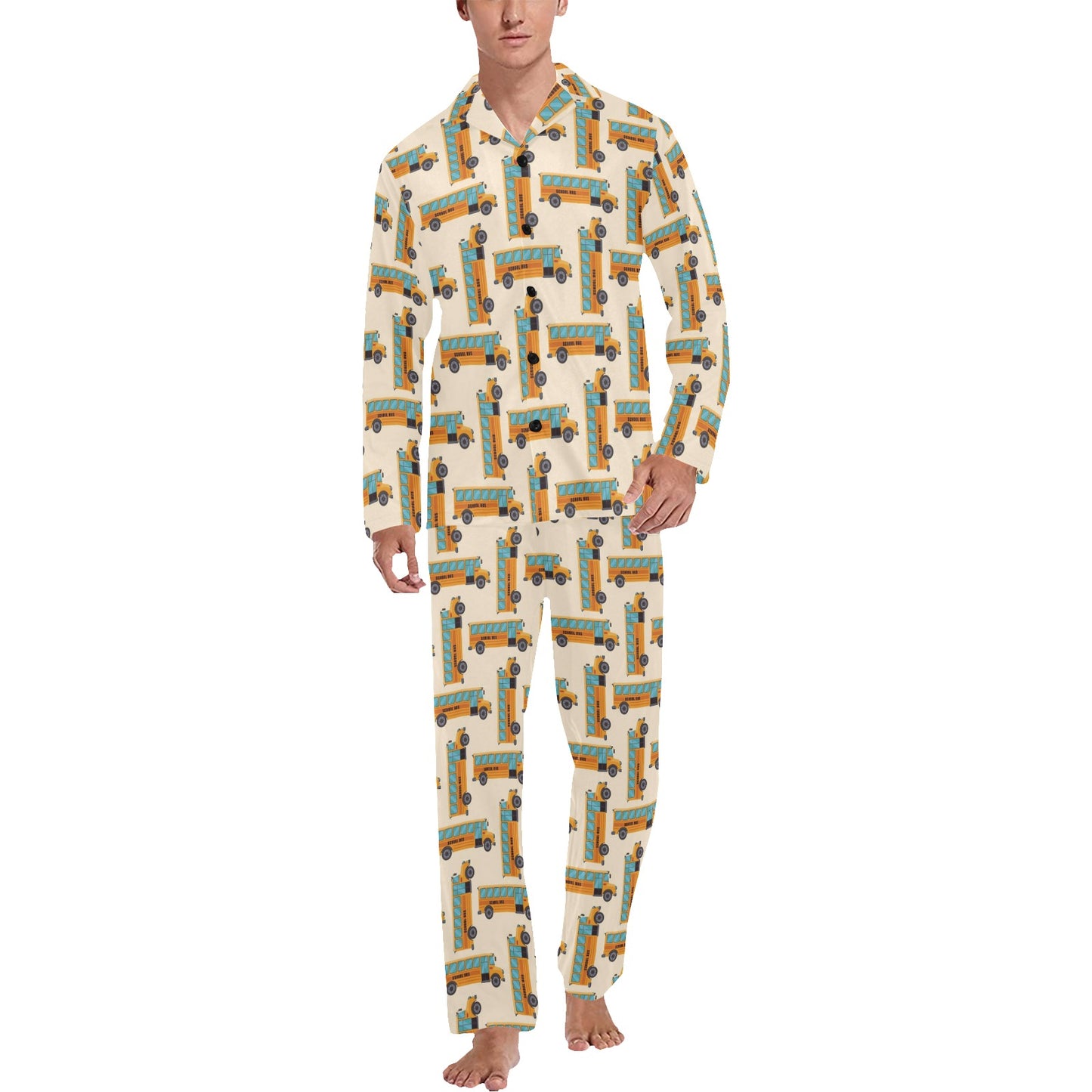 School Bus Print Design LKS305 Men's Long Pajama Set