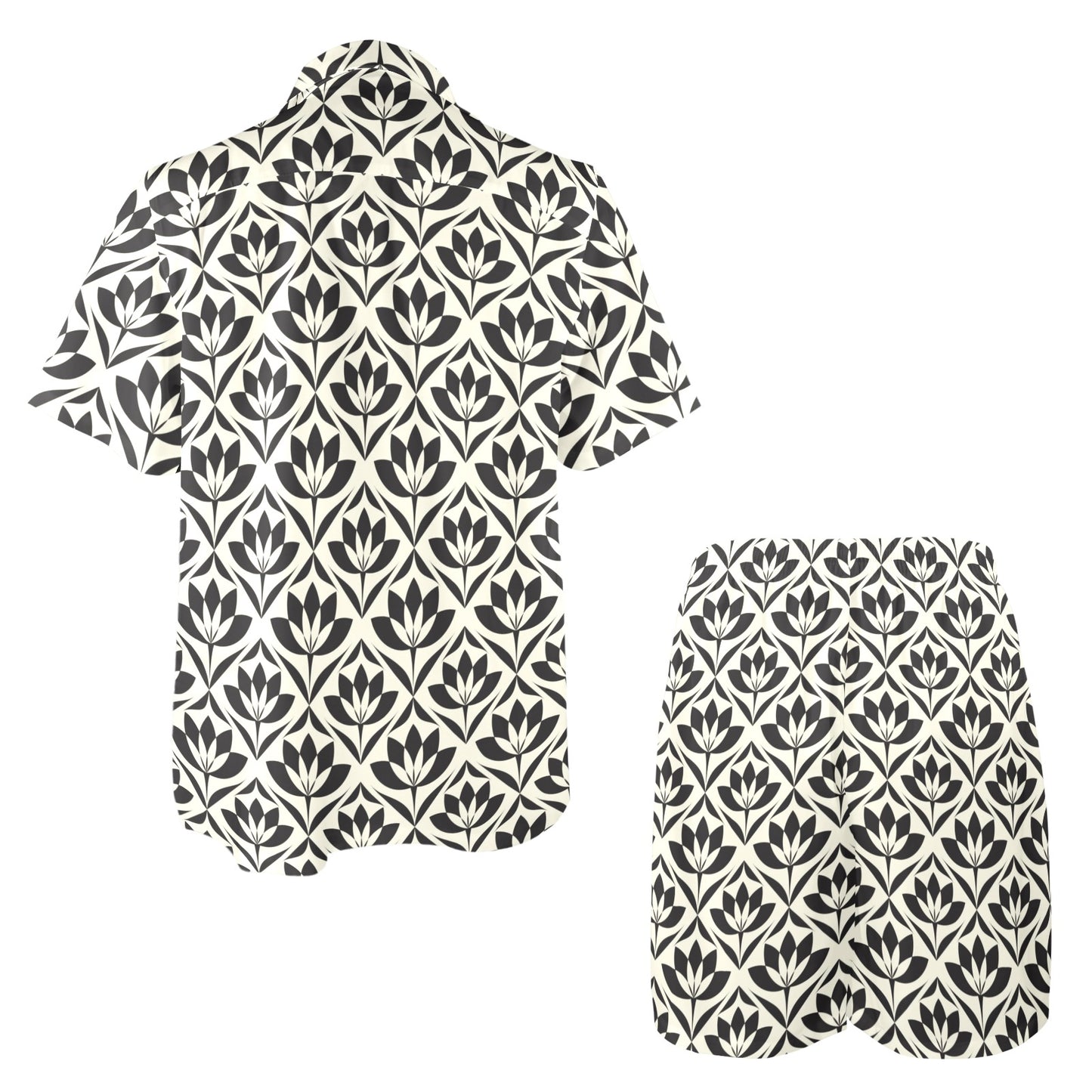 Lotus Pattern Print Men's Beach Shirt and Shorts Set