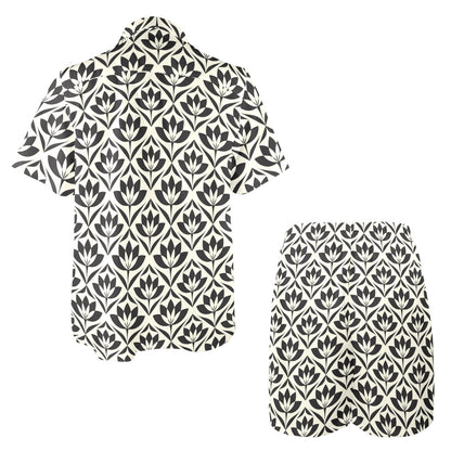 Lotus Pattern Print Men's Beach Shirt and Shorts Set
