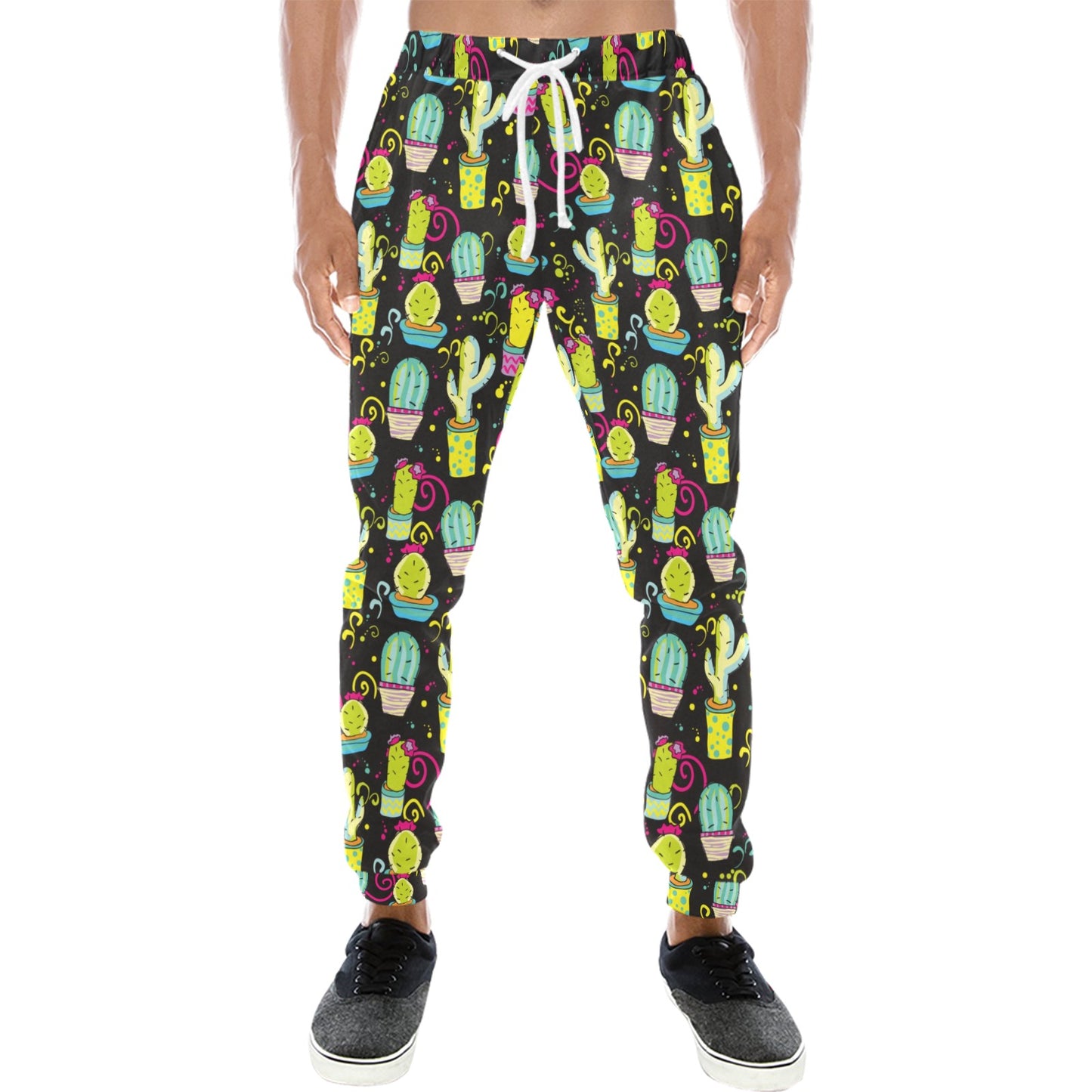 Cactus Neon Style Print Pattern Men's Sweatpants