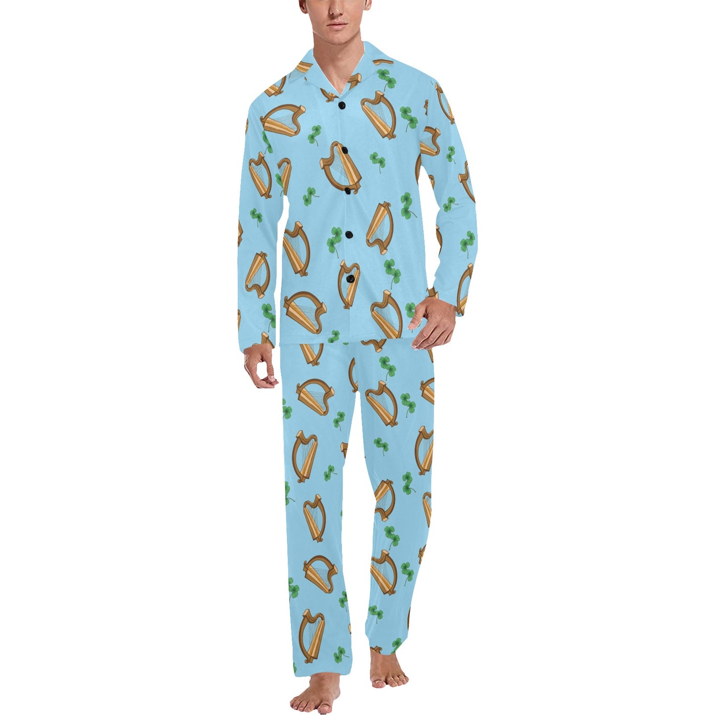 Harp Pattern Print Design 01 Men's Long Pajama Set