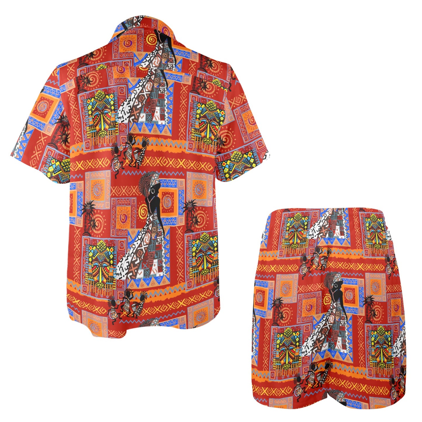African Print Pattern Men's Beach Shirt and Shorts Set