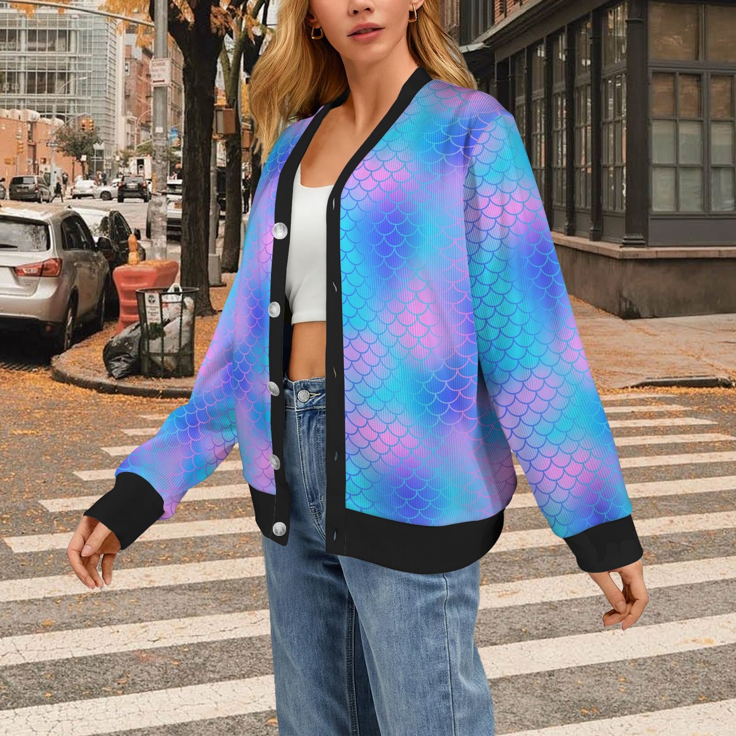 Mermaid Scales Pattern Print Design 04 Women's Cardigan