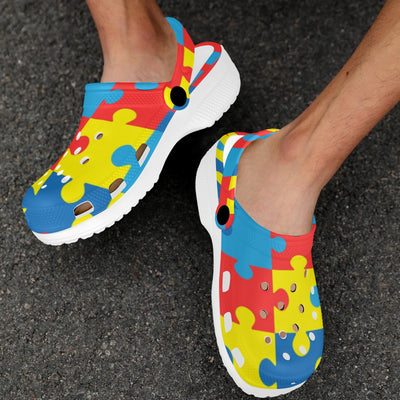 Autism Awareness Puzzles Design Print Unisex Clogs Shoes