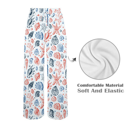Seashell Print Design LKS307 Women's Wide Leg Lounge Pants