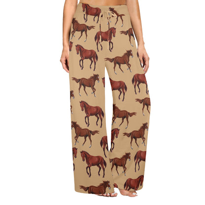 Brown Horse Print Pattern Women's Wide Leg Lounge Pants