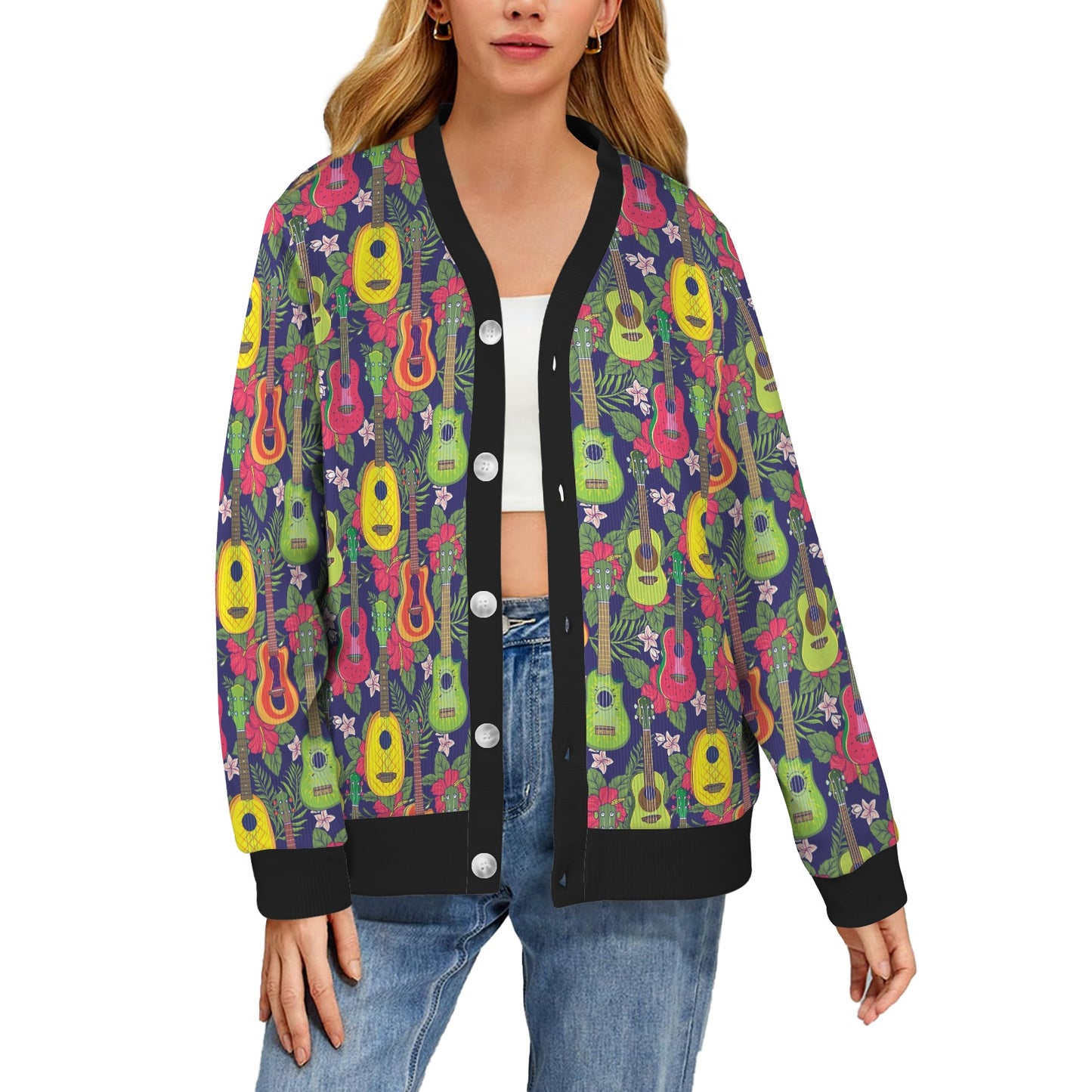 Ukulele Tropical Pattern Print Design 03 Women's Cardigan