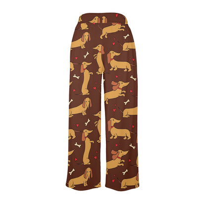Dachshund Happy Print Pattern Women's Wide Leg Lounge Pants