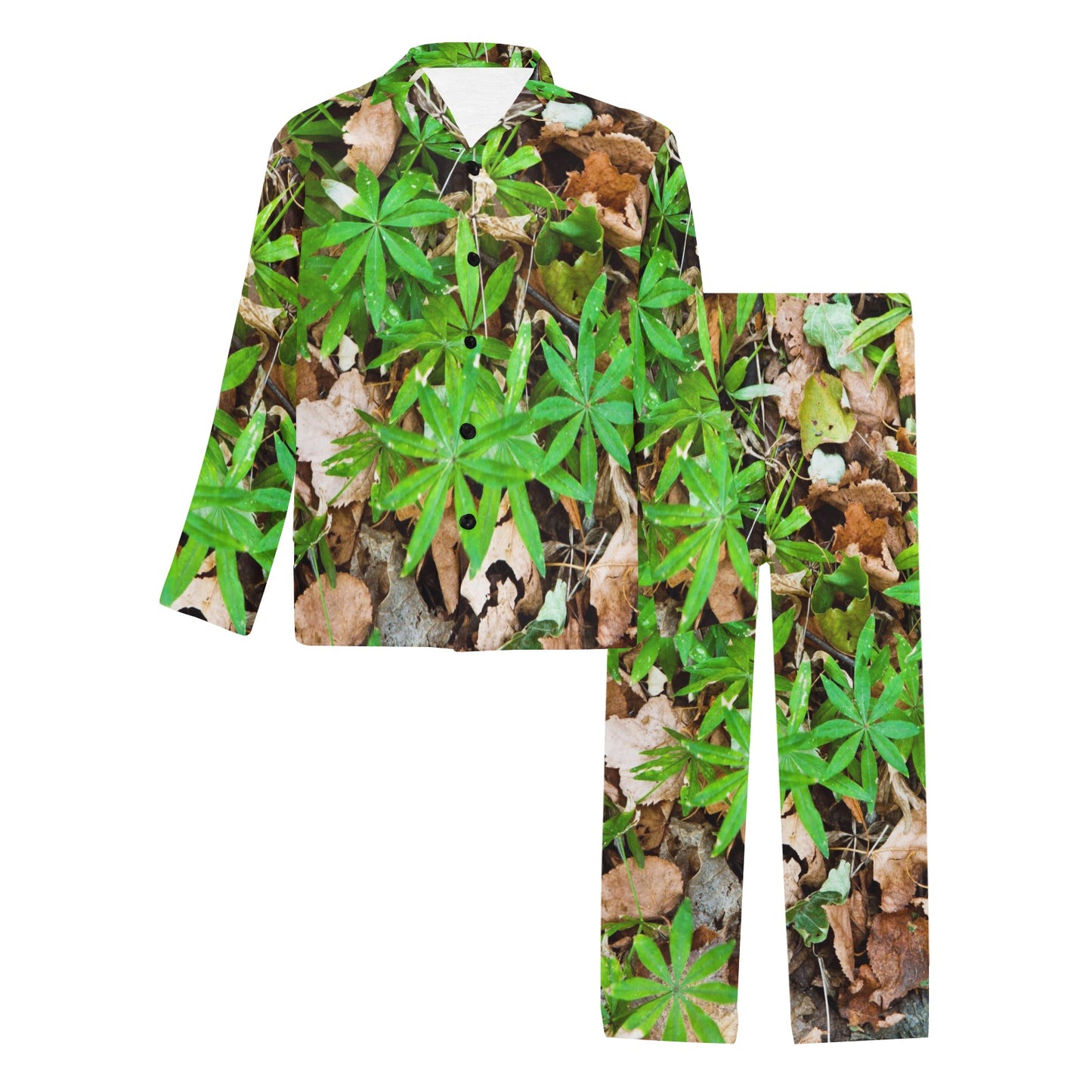 Camouflage Realistic Tree Fresh Print Men's Long Pajama Set