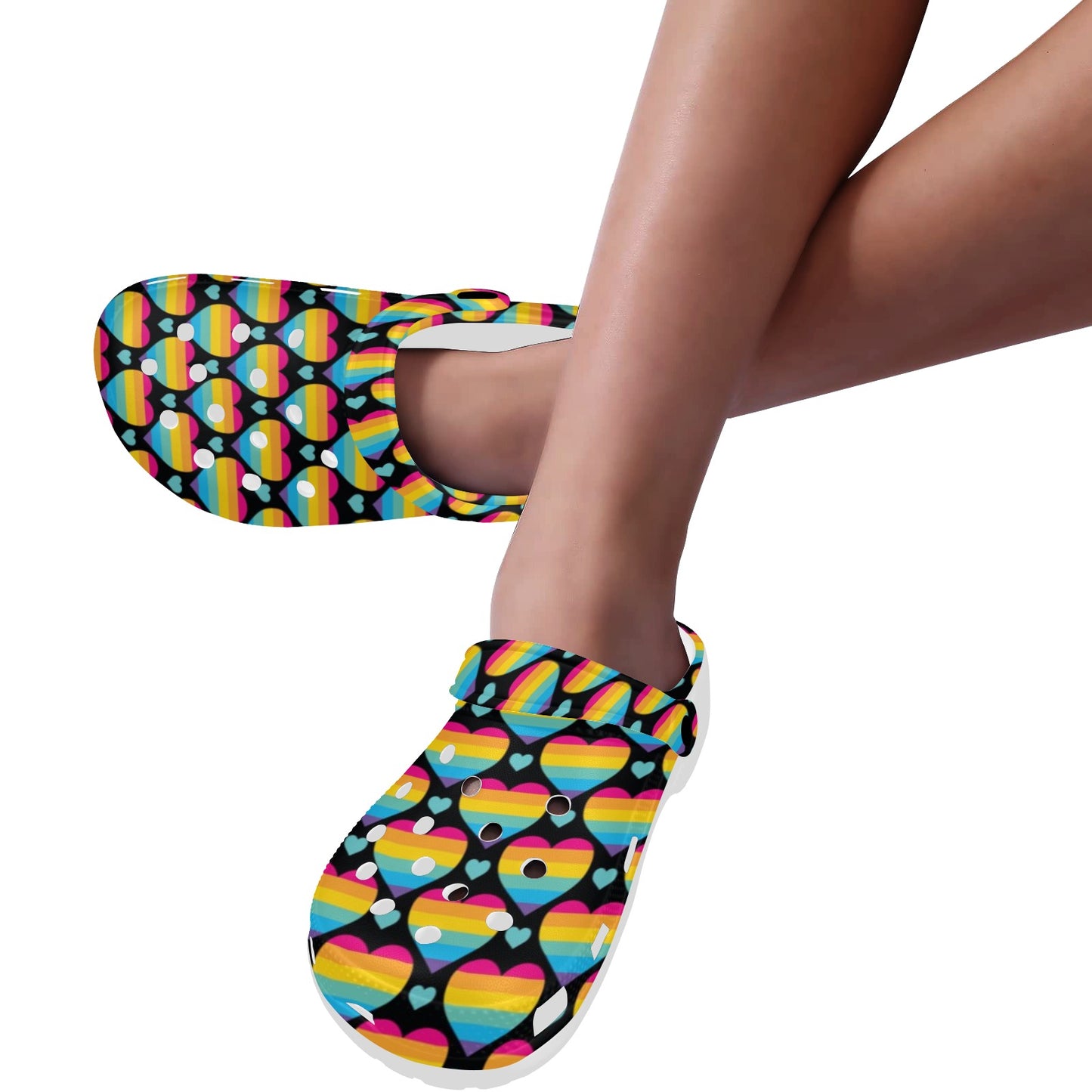 Rainbow Heart Print Pattern Unisex Clogs Shoes
