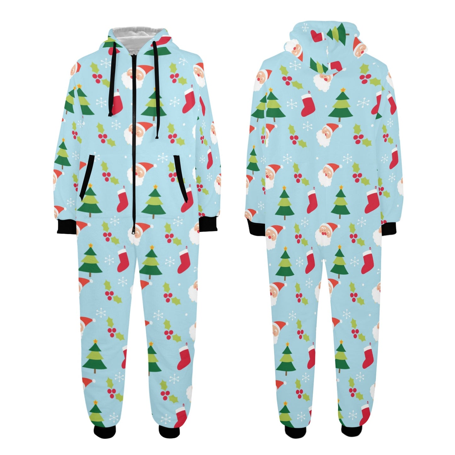 Santa Themed Print Design LKS301 Hooded Fleece Onesie Pajama Jumpsuit