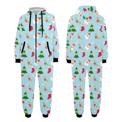 Santa Themed Print Design LKS301 Hooded Fleece Onesie Pajama Jumpsuit