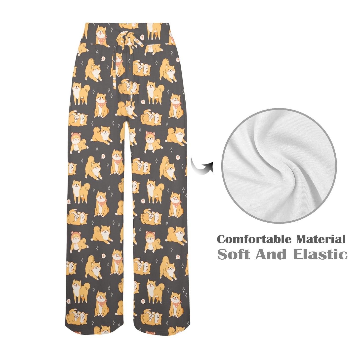 Shiba Inu Print Design LKS309 Women's Wide Leg Lounge Pants