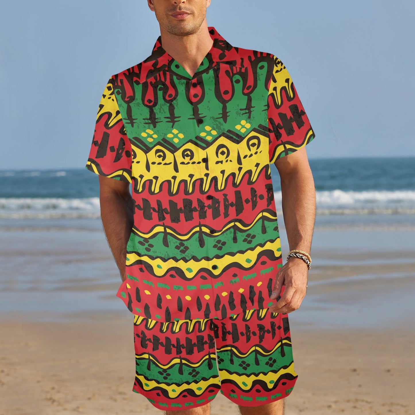 Rasta Pattern Print Design A01 Men's Beach Shirt and Shorts Set