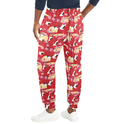 Crane Pattern Print Design 04 Men's Casual Track Pants