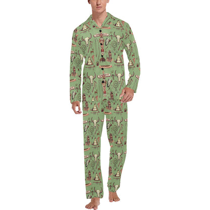 Native Indian Themed Design Print Men's Long Pajama Set