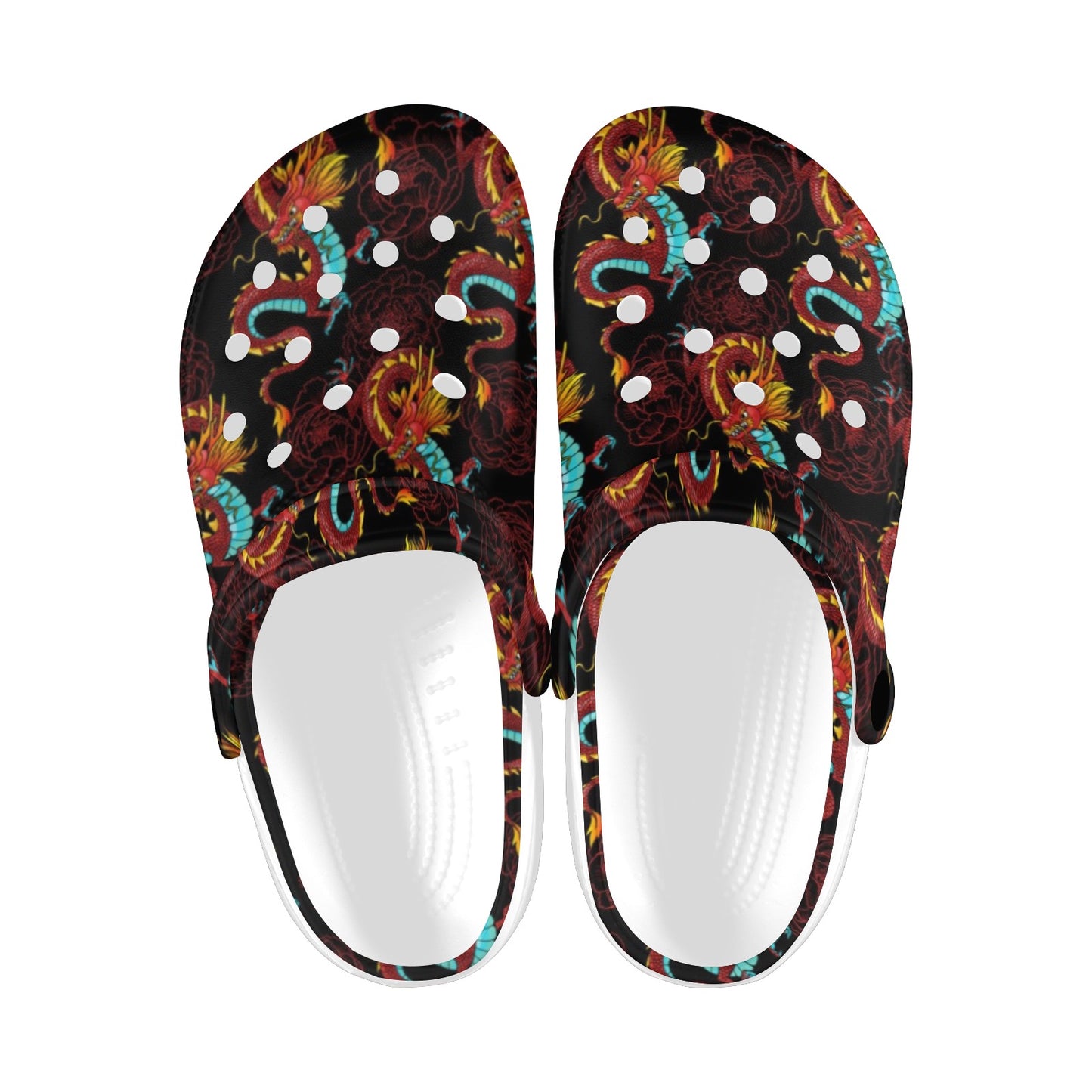 Chinese Dragons and Peonies Design Unisex Clogs Shoes