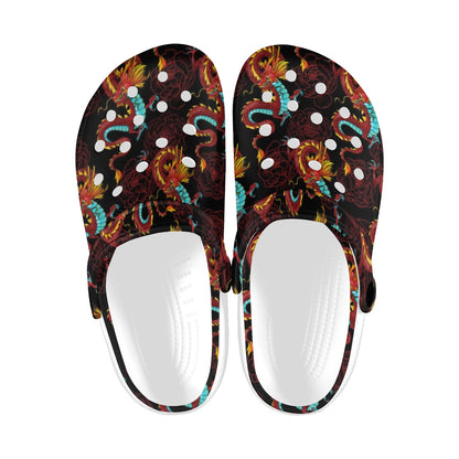 Chinese Dragons and Peonies Design Unisex Clogs Shoes