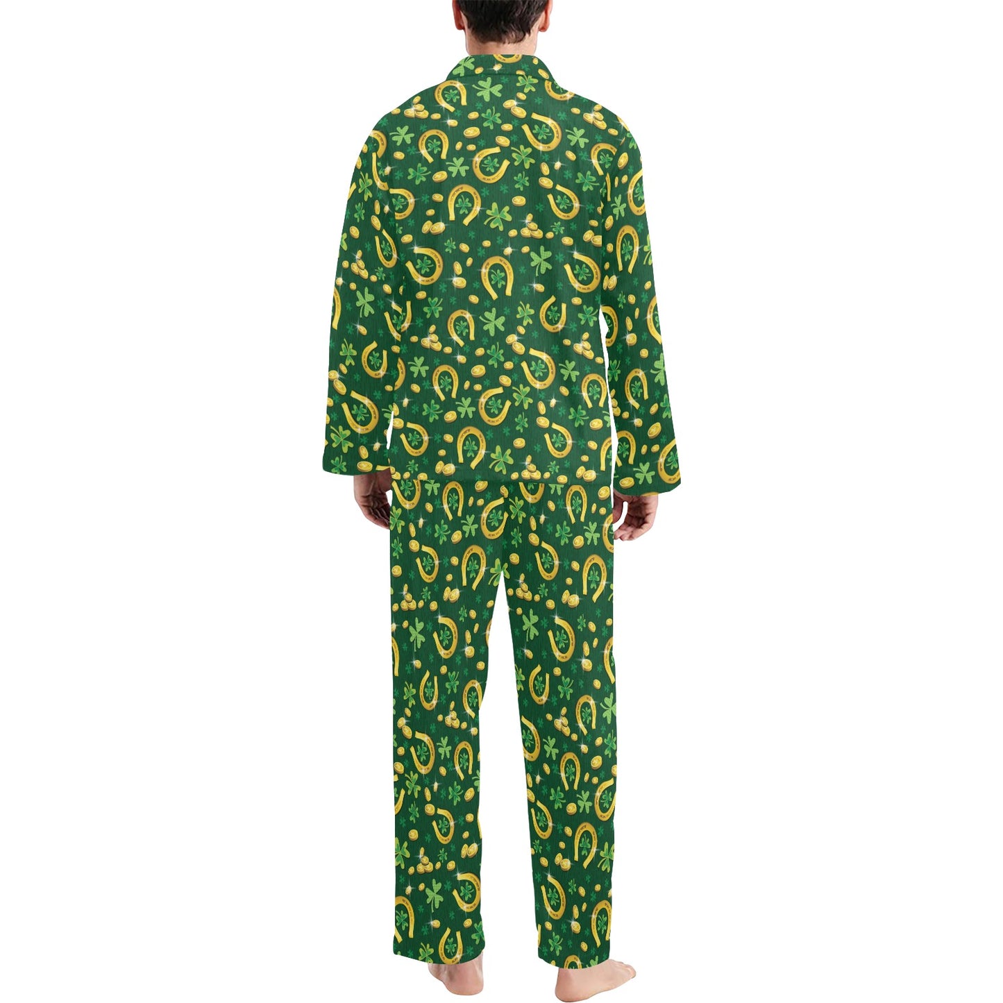 Shamrock Horse Shoes Saint Patrick's Day Print Design LKS307 Men's Long Pajama Set