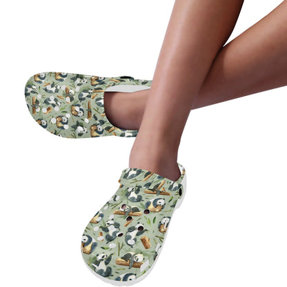 Panda Bear Design Bamboo Print Unisex Clogs Shoes