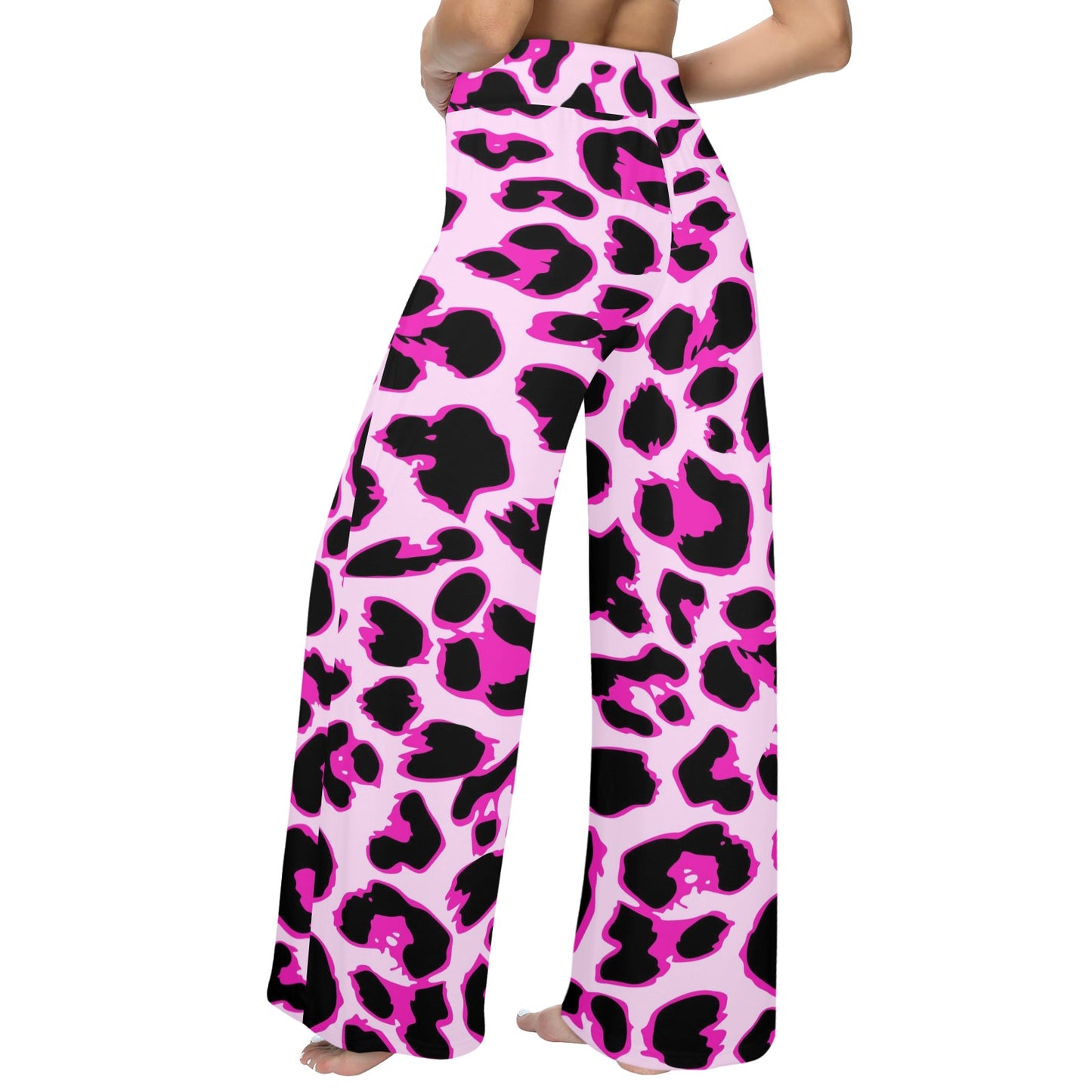Pink Leopard Print Women's Wide Leg Lounge Pants