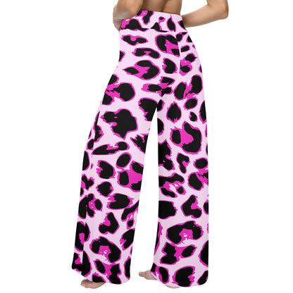 Pink Leopard Print Women's Wide Leg Lounge Pants