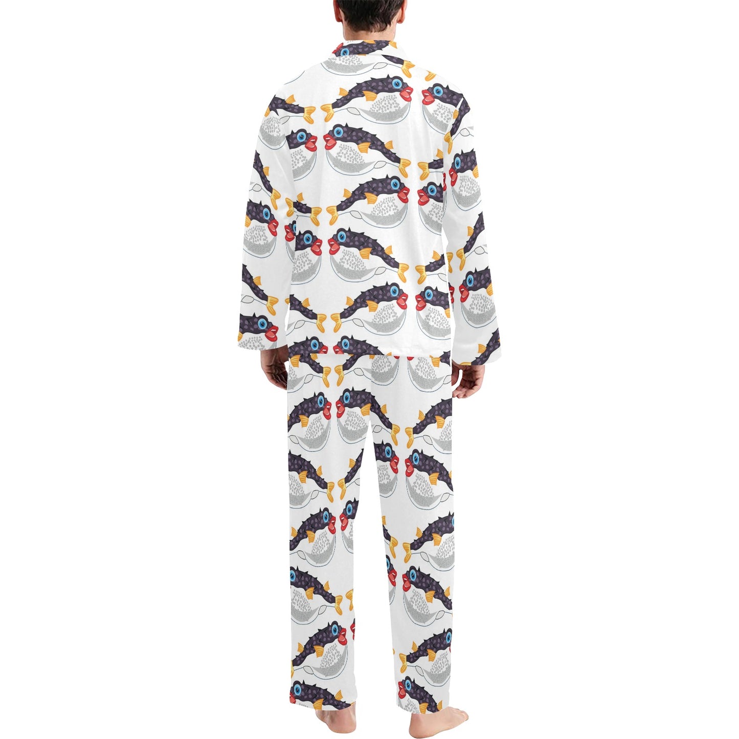 Fugu Pattern Print Design 03 Men's Long Pajama Set