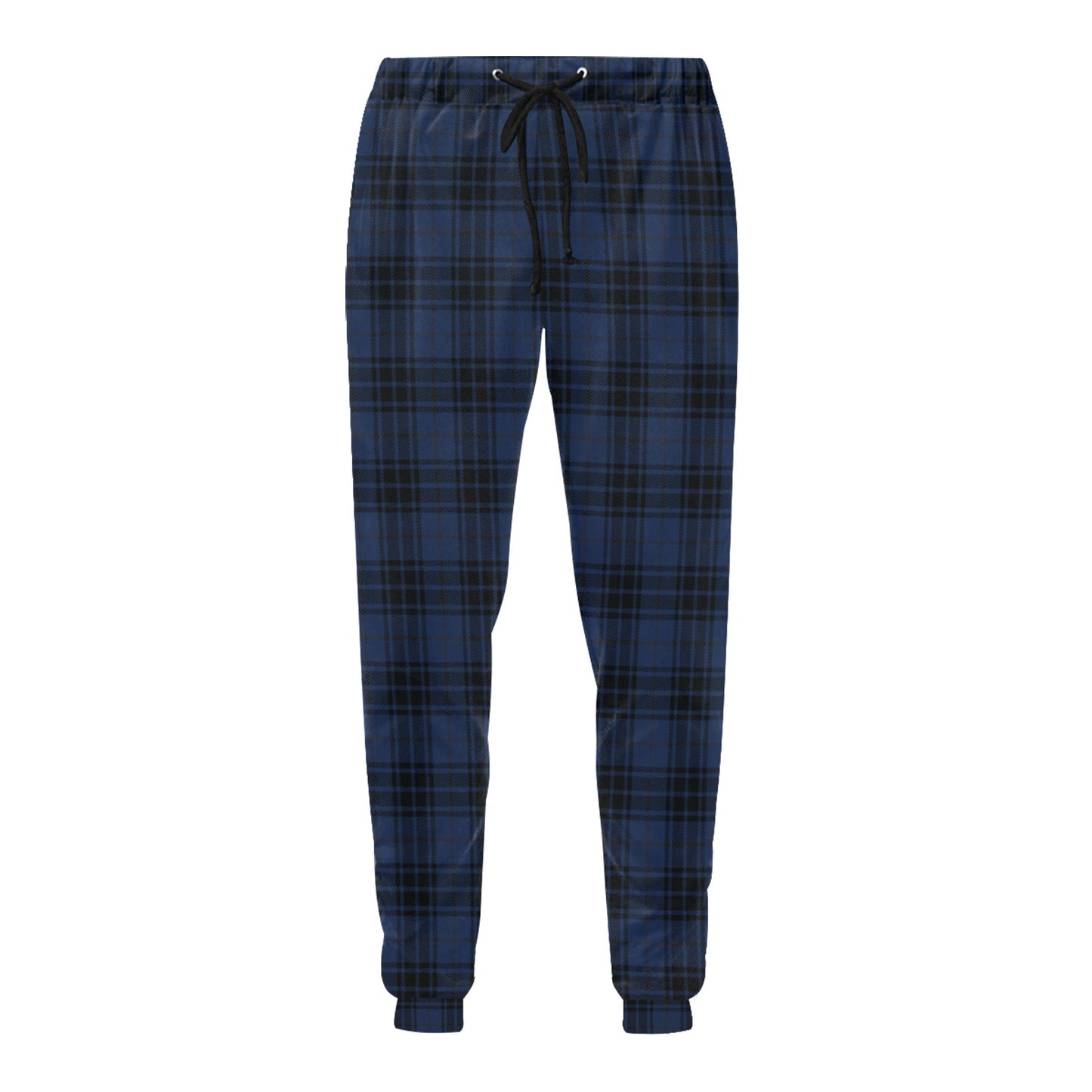 Navy Blue Tartan Plaid Pattern Men's Sweatpants