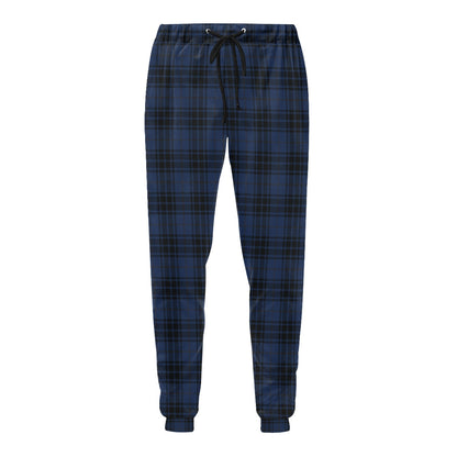 Navy Blue Tartan Plaid Pattern Men's Sweatpants