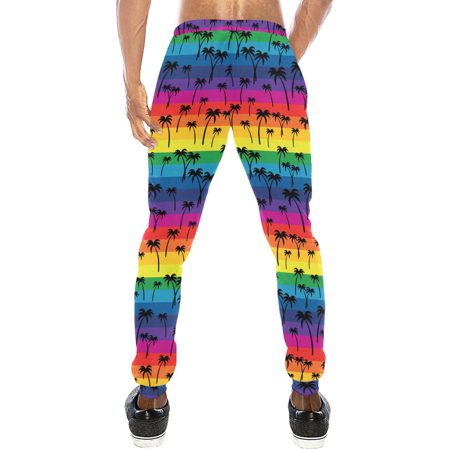 Palm Tree Rainbow Themed Print Men's Sweatpants