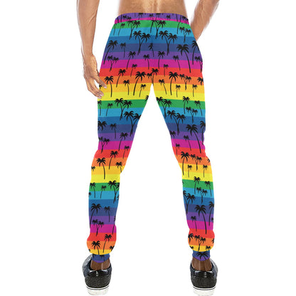 Palm Tree Rainbow Themed Print Men's Sweatpants