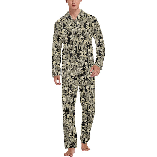 Skeleton Design Print Men's Long Pajama Set