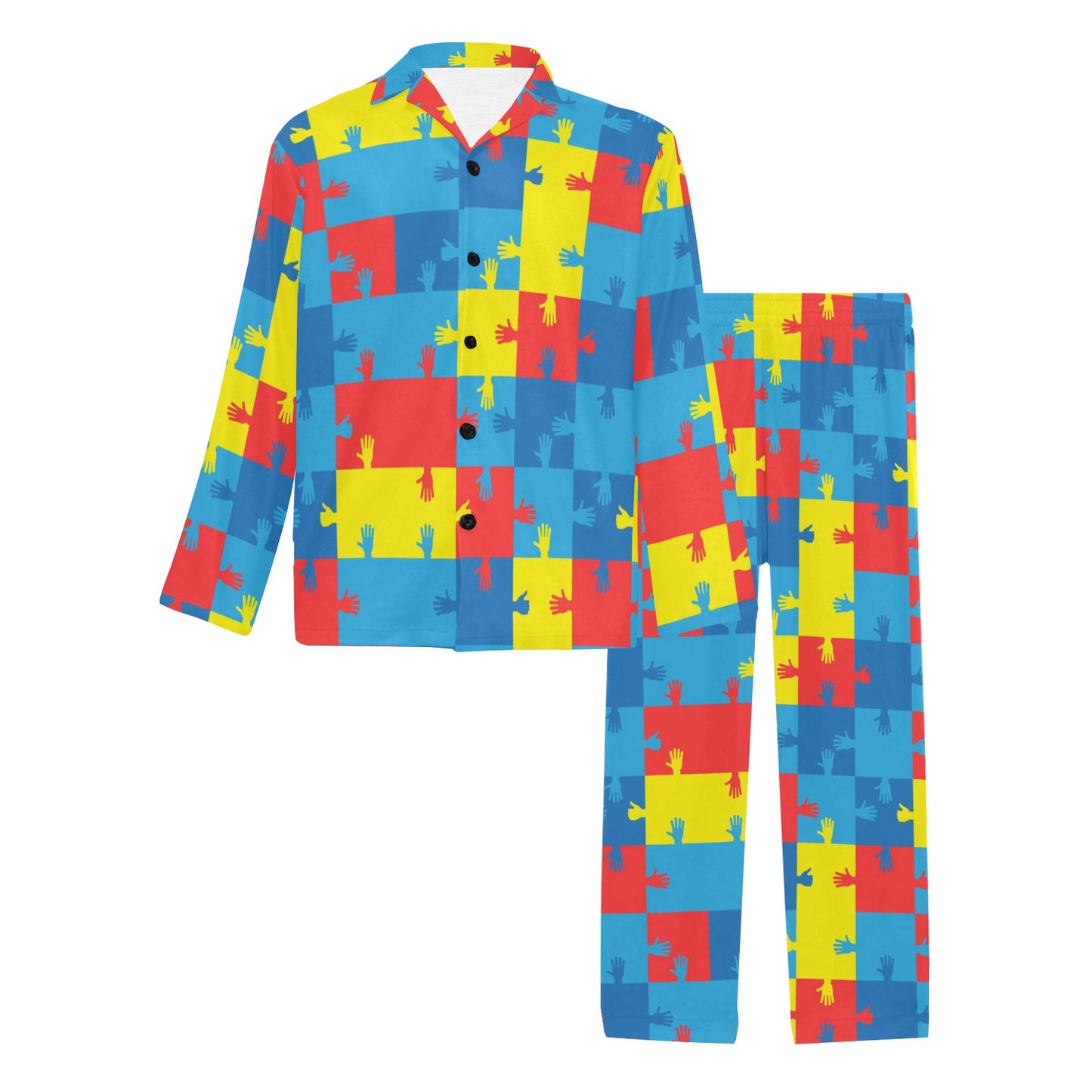Autism Awareness Design Themed Print Men's Long Pajama Set