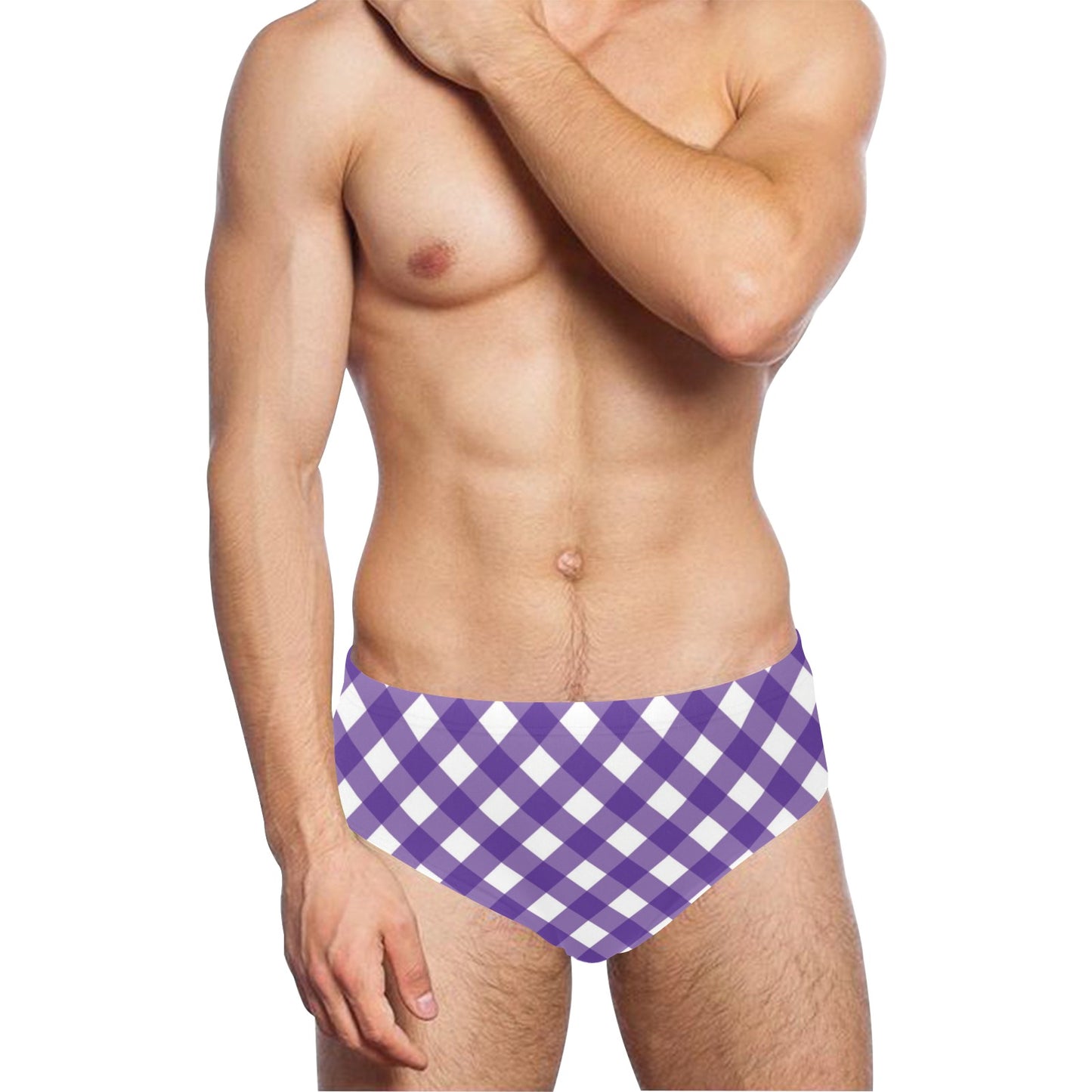 Gingham Purple Pattern Print Design 03 Men's Swimming Briefs