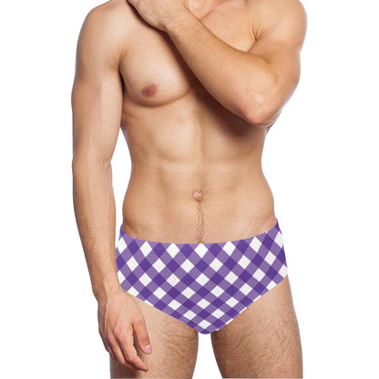 Gingham Purple Pattern Print Design 03 Men's Swimming Briefs