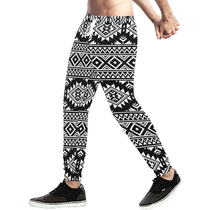 Aztec Black White Print Pattern Men's Sweatpants