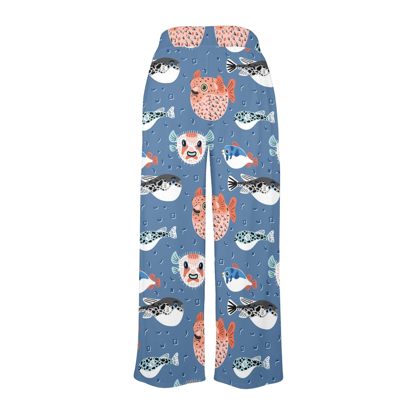 Fugu Pattern Print Design 02 Women's Wide Leg Lounge Pants