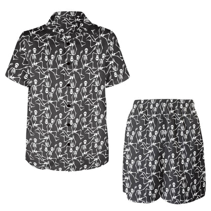 Skeleton Themed Print Men's Beach Shirt and Shorts Set