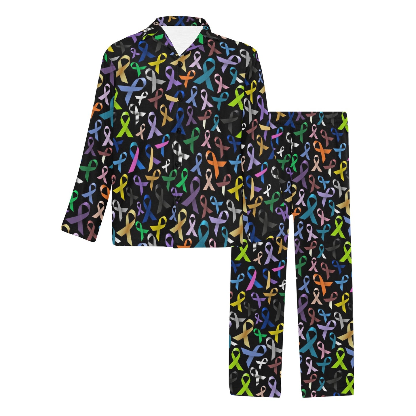 Breast Cancer Awareness Colorful Print Men's Long Pajama Set