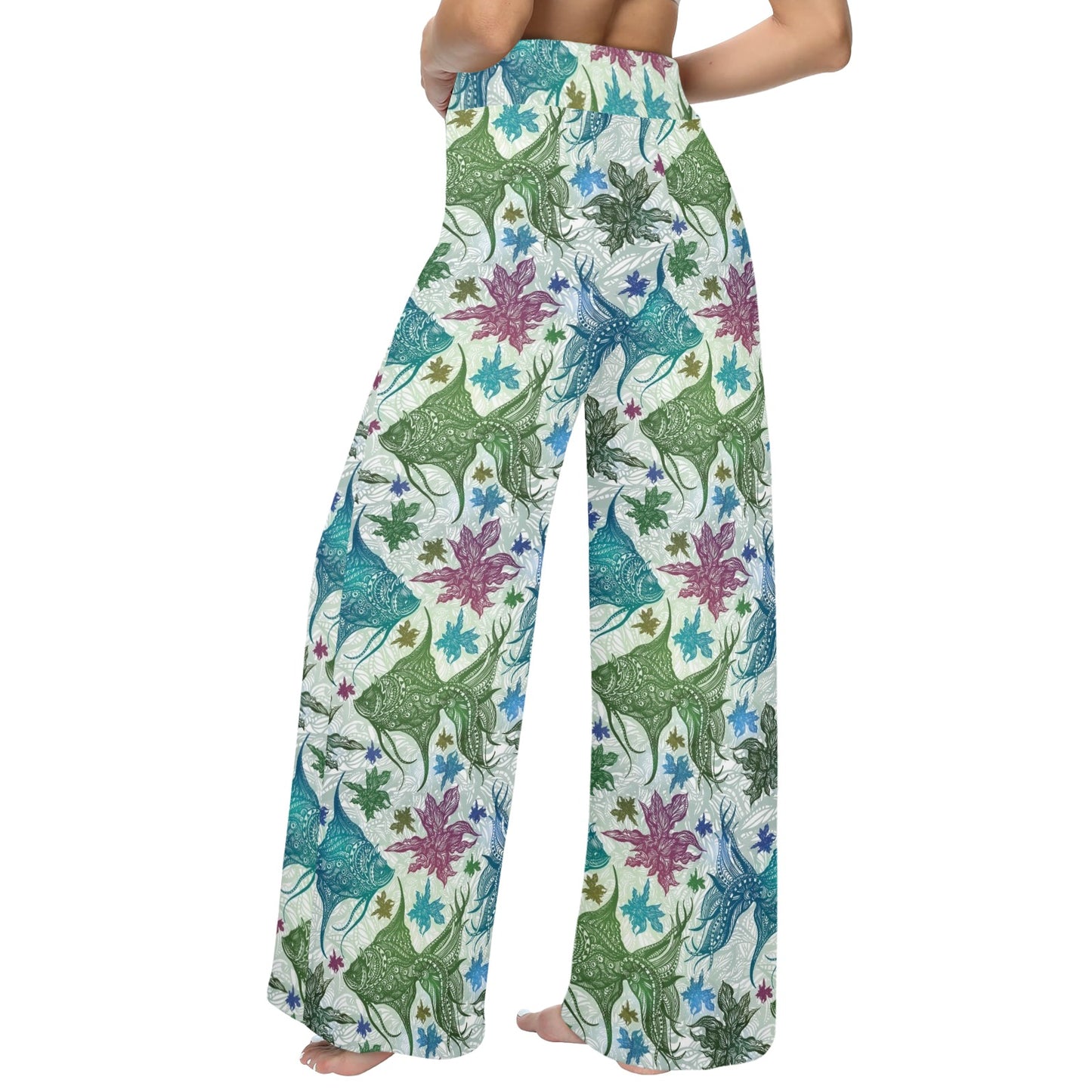 Angelfish Tribal Pattern Print Design 01 Women's Wide Leg Lounge Pants