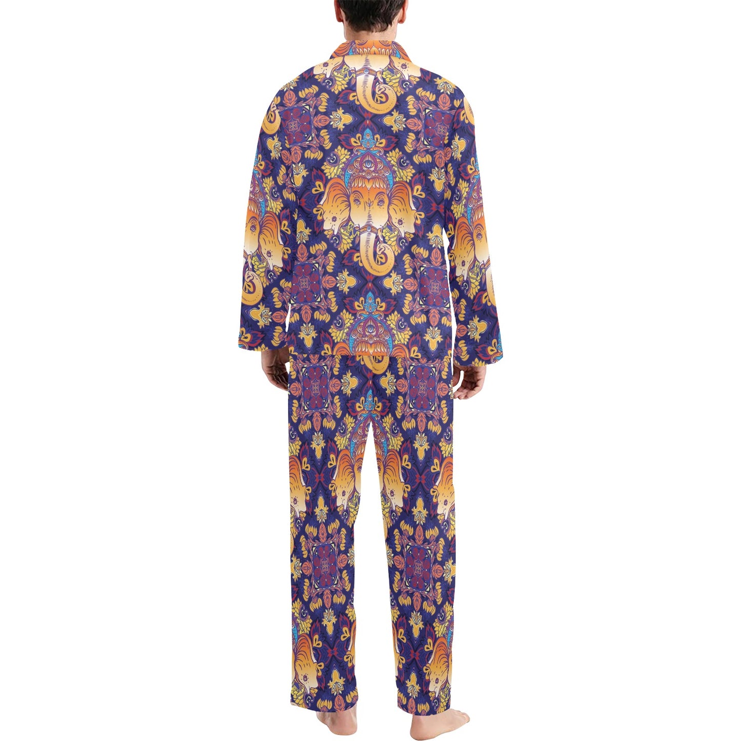 Ganesha Pattern Print Design 01 Men's Long Pajama Set
