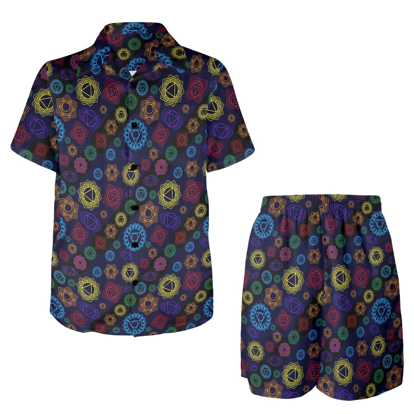 Chakra Colorful Print Pattern Men's Beach Shirt and Shorts Set