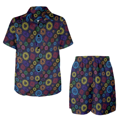Chakra Colorful Print Pattern Men's Beach Shirt and Shorts Set