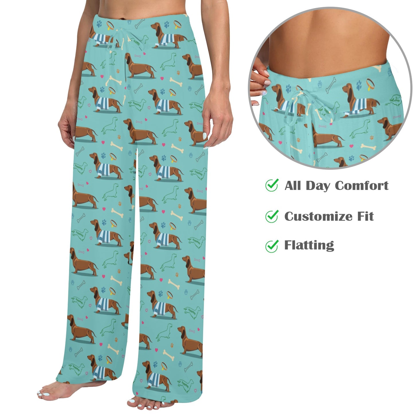 Dachshund Paw Decorative Print Pattern Women's Wide Leg Lounge Pants