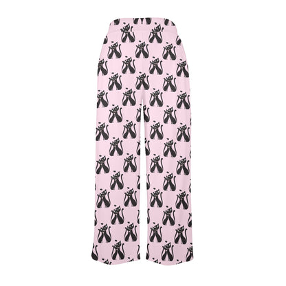 Black Cat Pattern Print Design 01 Women's Wide Leg Lounge Pants